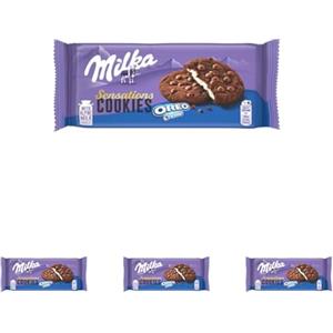 Milka, Cookie Sensations Oreo, Biscotto al Cacao con Goloso Ripieno di Crema Oreo e Pepite di Cioccolato al Latte, con Latte Alpino, Cacao Sostenibile, 156g (6 biscotti da 26g) (Confezione da 4)
