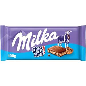 Milka, Chips Ahoy, Tavoletta di Cioccolato al Latte Ripieno di Biscotti Chips Ahoy, Latte 100% Alpino, Cacao Sostenibile, 100g