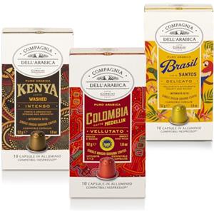 CAFFÈ CORSINI 1950 Caffè Corsini - Set Capsule Caffè Compatibili con macchine Nespresso® Aromi Avvolgenti Sapori Vellutati, 100% Arabica, Kenia, Brasile, Colombia, 3 Confezioni da 10 (Totale 30 Capsule)
