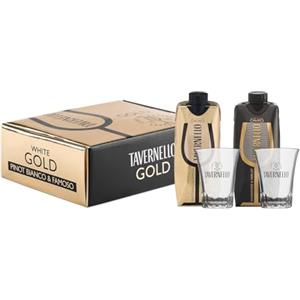 Tavernello Gold Cofanetto con White e Black Gold Vino Bianco e Rosso in Brik 500 ml, 2 Bicchieri marchiati Tavernello, Confezione Regalo