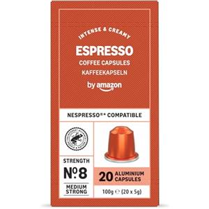 by Amazon Capsule in alluminio di caffè Espresso compatibili con Nespresso, tostatura chiara, 20 unità, Certificato Rainforest Alliance