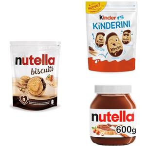 Nutella Kinder & Nutella, Mix Colazione con Kinderini 250 Grammi, Nutella Biscuits 304 Grammi e Nutella Crema Spalmabile 600 Grammi