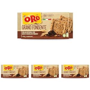 Oro Saiwa Grano Fondente, Biscotti Integrali con Gocce di Cioccolato Fondente, Fonte di Fibre con Farina Integrale, 100% Grano Italiano, 300g (6 monoporzioni da 50g) (Confezione da 4)