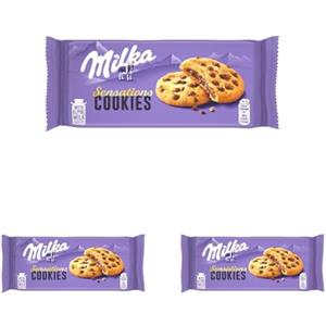 Milka, Cookie Sensations, Biscotto Croccante con Goloso Ripieno Milka e Pepite di Cioccolato al Latte, con Latte Alpino, Cacao Sostenibile, 156g (Confezione da 3)