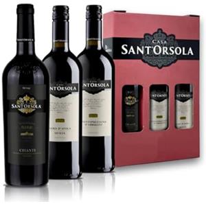 Sant'Orsola - Vino Rosso Confezione Regalo, Chianti D.O.C.G., Montepulciano D.O.C., Nero d'Avola D.O.C., Gusto Secco e Intenso, 3x750 ml