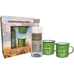 KOSKENKORVA_VODKA Koskenkorva, Original Organic Vodka, 700 ml, Confezione Regalo con 2 Mug, Vodka Biologica Finlandese con Note Secche, Prodotta con Orzo Finlandese, Distillata con Acqua Pura di Sorgente, 37,5% Vol