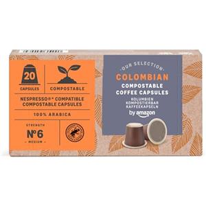 by Amazon Capsule di caffè compostabili a casa compatibili con Nespresso, 100% Arabica colombiano, 20 pezzi, Certificato Rainforest Alliance