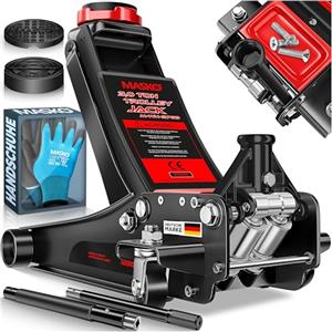 MASKO® Cric idraulico 3T altezza di sollevamento piatto 70-470 mm profondità doppio pistone + 2 cuscinetti in gomma + guanti auto cric idraulico a 360°
