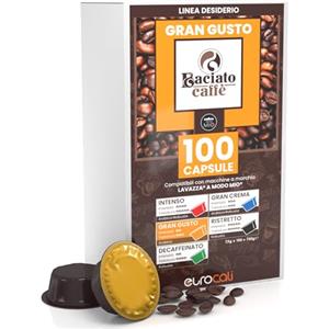 Eurocali 100 Capsule Caffè Compatibile con Lavazza A Modo Mio Intensità 2 Gran Gusto per Baciato Caffè Miscela Arabica Linea Desiderio