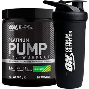 Optimum Nutrition Platinum Pump Pre-Workout Gusto Limone e Lime 380g 20 Porzioni Senza Caffeina in Polvere Aumenta Concentrazione e Prestazioni Fisiche Riduce la Stanchezza + REFORCE STEEL SHAKER