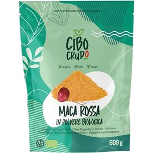CIBO CRUDO crudo biologico vegan Maca Rossa Peruviana in Polvere Biologica - 600g. Maca Peruviana delle Ande Cruda e Pura Al 100% dalla Radice di Maca Bio. Fonte di Antiossidanti Vitamina C Ferro Calcio Potassio ed Energia.
