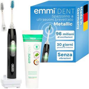 emmi-dent Metallic Spazzolino Elettrico a Ultrasuoni (Kit Base Black Diamond) I Pulizia dei Denti Ottimale Senza Sfregare I Durata della Batteria Fino a 12 Giorni