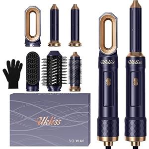 UKLISS 6 in 1 Airstyler, UKLISS Spazzola Asciugacapelli con Hair Dryer, Airflow Arricciacapelli Automatico, Thermal Brush, Spazzola Lisciante, Spazzola ad Aria Calda, Regali Set per Donne Styling (Blu)