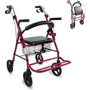 Mobiclinic® pro, Deambulatore per anziani, Con seduta e poggiapiedi, Fabbricato in alluminio, Forte leggero, Pieghevole regolabile, Marchio europeo, Modello colón, Colore bordeaux