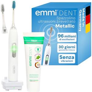 Emmi-dent emmi®-dent Metallic Spazzolino Elettrico a Ultrasuoni (Kit Base Bianco) I Pulizia dei Denti Ottimale Senza Sfregare I Durata della Batteria Fino a 12 Giorni
