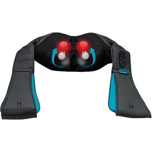 HoMedics Shiatsu Massaggiatore Cervicale Riscaldante - Dispositivo massaggiante senza fili per collo e spalle, con 3 livelli di intensità, 4 testine rotanti e pannello di controllo touch