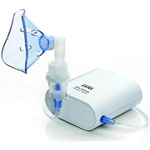 LAICA Aerosol Mini a Pistone Portatile - Silenzioso (51 dB), Compatibile con Medicinali Cortisonici, Soluzioni Termali o Ipertoniche, 2 Maschere (Adulti/Bambini) Inclusi - Bianco