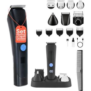Wintem - Rasoio Elettrico Barba 5W con Display LED, Lame in Acciaio Inox e Accessori per Barba, Capelli, Corpo, Orecchie e Naso, Utilizzo Cordless con Ricarica USB, Ideale per Viaggio