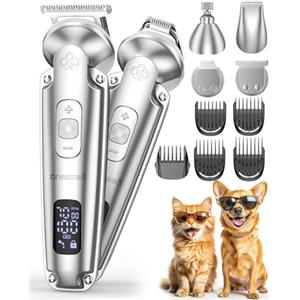 oneisall 4 in 1 Tosatrice per Cani Gatti Professionale, IPX7 Impermeabile Rasoio per Cani pelo lungo, Silenziosa Taglia peli Cane con 7000 RPM motore potente