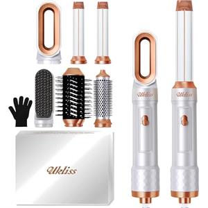 UKLISS Spazzola Asciugacapelli & Airstyler 6 in 1, Phon Professionale con Arricciacapelli Automatico, Spazzola Lisciante per Capelli, Thermal Brush, Multistyler Regali Set per Donne Styling -Bianco