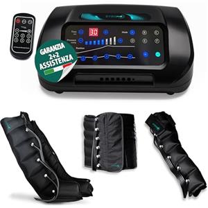 SYBILMED ELITE 6 Pressoterapia Linfodrenale Digitale, Massaggiatore Elettrico per Recupero Sportivo, 6 Camere D'aria con 2 Gambali XL, Fascia Addominale e Bracciale