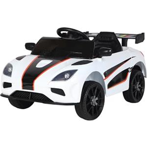 Baroni Toys Macchina Elettrica per Bambini 6V con Telecomando, Musica, Luci LED e Sedile in Ecopelle - Auto Elettrica 3-5 km/h per Bambini da 1 a 4 Anni, Stile Sportivo Bianca