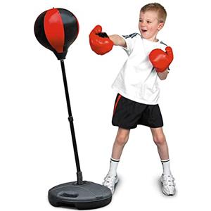 BAKAJI Set da Pugilato Giocattolo Bambini Punching Ball con Asta Regolabile Base Riempibile e Coppia di Guantoni da Boxe Gioco Sport in Plastica e Metallo Altezza Massima 100 cm