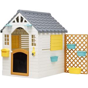 Baroni Toys Casetta da Giardino per Bambini con Staccionata, Casina in Plastica con Porta e Finestre Apribili, Campanello Elettrico e Lavagna, per Bambini 2 Anni +, 140x108x127 cm