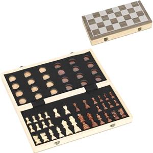 SPORTNOW Scacchiera in Legno, Scacchiera Pieghevole per Scacchi e Dama con Scomparti, Set Scacchi da Viaggio da Tavolo, per Bambini Adulti, 38.5x38.5x2.8 cm, Color Noce