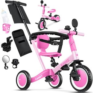 KIDIZ® 6in1 Balance Bike - Triciclo, Triciclo per Bambini, da 1 a 5 anni, capacità di carico fino a 25 kg, incl. Manubrio/Barra di sicurezza/Cintura di sicurezza/Campana e Specchio, Rosa