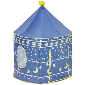 Baroni Toys Tenda da Gioco Blu con Stelle e Lune per Bambini 3 4 5 6 7 Anni, Borsa per il Trasporto, Tenda Giocattolo per Interni e Esterni, Casetta per Bambini, Giochi per Bambine, 105x135 cm