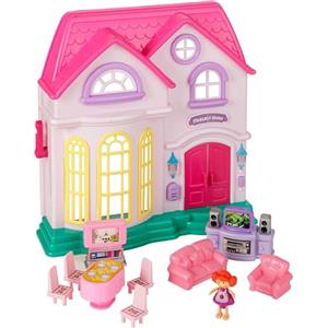 Baroni Toys Casa delle Bambole Giocattolo con Suoni e Luci, Villa delle Bambole a 2 Piani con Personaggio e Accessori Inclusi