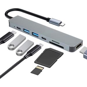 HNCY Hub USB per Macbook Air M4, 7 in1 PD100W Adattatore USB C HDMI per Macbook Pro M4, SD/TF, Sdoppiatore USB 2.0 & 3.0 per Surface Pro/iPad/Steam Deck/Dell/Samsung