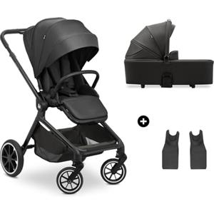 hauck Carrozzina per Neonati 2in1 Move N Care Set, Da 0 Mesi a 22 kg, con Navicella Neonato, Passeggino Reversibile, Reclinabile e Manico Telescopico, Ruote in Gomma, Sospensioni e Cesto XL, Nero