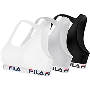 FILA Reggiseno Sportivo Donna in cotone, senza rinforzo, set di 3, Nero, Grigio, Bianco, Taglie L