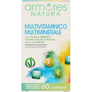 Armores Natura Integratori Alimentari, Multivitaminico Multiminerale, Integratore per Favorire l'Apporto di Vitamine e Sali Minerali all'Organismo, con Fruits & Greens, Vegano, 60 Compresse