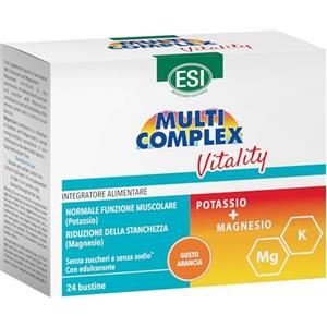 ESI - Multicomplex Vitality, Integratore Alimentare di Sali Minerali con Potassio e Magnesio, Contrasta la Stanchezza e Restituisce Energia, Gusto Arancia, Senza Glutine, 24 Bustine