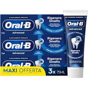 Oral-B Dentifricio Advanced Rigenera Smalto 3x75ml, Dentifricio Oral B, Clinicamente Provato, Pulizia Denti Efficace, Alito Fresco, Extra Freschezza Sapore Eucalipto