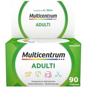 Multicentrum Adulti Integratore Alimentare Multivitaminico Completo Vitamine e Minerali per Adulti, con Vitamina B, D e C, Combatte Stanchezza e Affaticamento, 90 Compresse