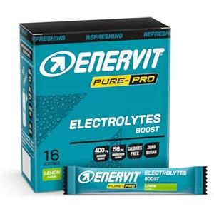 Enervit Pure-Pro Electrolytes Boost, Elettroliti, Integratore di Sali di Sodio e Magnesio, Gusto Limone, Riduzione Stanchezza, Per Workout Intensi, 0 CALORIES & SUGAR FREE, 16 Bustine da 4g