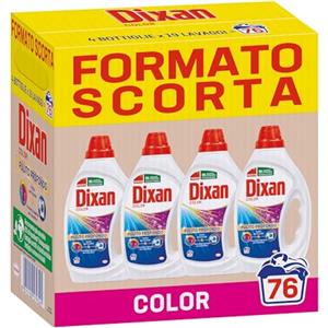 Dixan Liquido Color Detersivo Lavatrice Formato Scorta (4 x 19 Lavaggi), Detersivo liquido lavatrice per colori vivaci, pulizia profonda del bucato e freschezza igienica per la lavatrice