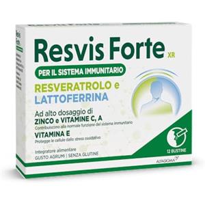 Resvis Forte XR Bustine Orosolubili, Integratore Alimentare di Resveratrolo e Lattoferrina, per il benessere del sistema immunitario, Senza Glutine, 12 Bustine Orosolubili da 1.8g, Gusto Agrumi