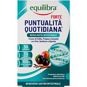 Equilibra Integratori Alimentari, Puntualità Quotidiana Forte, Integratore con 10 Estratti Vegetali, Favorisce l'Eliminazione dei Gas e la Regolarità del Transito Intestinale, 30 compresse