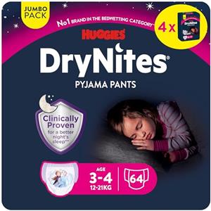 Huggies Drynites Pannolini, Taglia S (12-21 Kg), Mutandina assorbenti bambina, Design Disney, 64 Pz