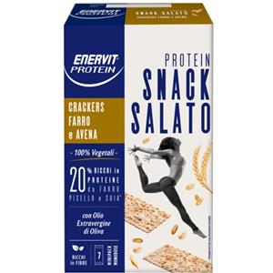 Enervit, Cracker Farro e Avena, Snack Salato Proteico, 100% Vegetale, Per uno Spuntino Proteico, 20% di Proteine, Ricchi in Fibre, con Olio Extra Vergine di Oliva, 7 Minipack Monodose da 24g