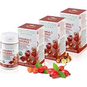 Armores Natura Integratori Alimentari, Vitamina C Naturale, Integratore a Base di Vitamina C da Acerola, Rosa Canina e Camu Camu, Aroma naturale Arancia, Vegano, 3 Pack con 60 Compresse Masticabili