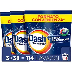 Dash Power Pods Detersivo Lavatrice In Capsule Extra Smacchiante, 114 Lavaggi (38x3) Rimuove anche le macchie secche da 7 giorni, per una pulizia impeccabile