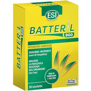 ESI - Batteril 900, Integratore Alimentare di Tea Tree Oil e Semi di Pompelmo, Sostiene il Sistema Immunitario, Favorisce l'Equilibrio Microbico, Senza Glutine e Vegan, 30 Tavolette