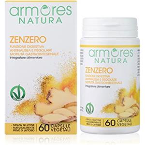 Armores Natura Integratori Alimentari, Zenzero, Integratore per la Funzione Digestiva, Antinausea e per la Regolare Motilità Gastrointestinale, a Base di Radice di Zenzero, Vegano, 60 Capsule Vegetali