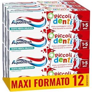 Aquafresh Piccoli Denti, Dentifricio per Bambini da 1 a 5 anni, Aiuta a pulire delicatamente e proteggere lo Smalto, Pacco da 12 x 50ml